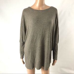Embrace Women Knit Top Ribbed Kimono Top M Tan